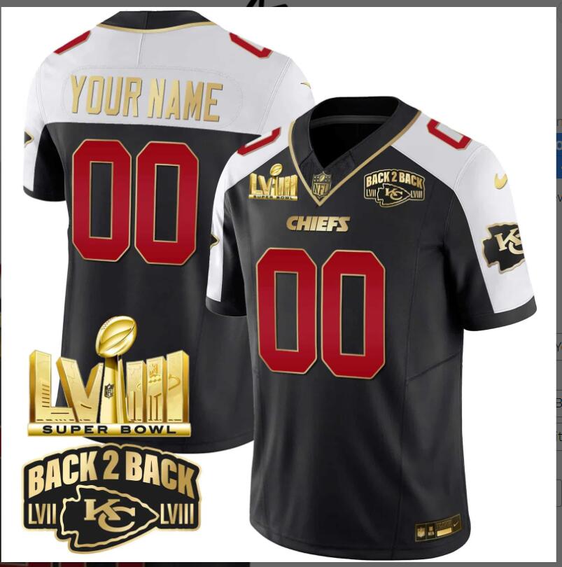 Men 2024 Nike NFL Kansas City Chiefs Super Bowl LVIII & Back-2-Back Gold Patch Vapor Custom Jersey->customized nfl jersey->Custom Jersey